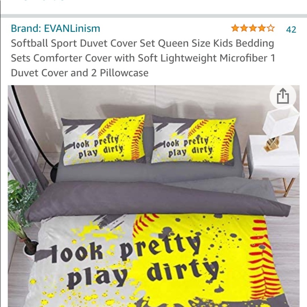 Queen duvet with 2 pillow shams softball theme